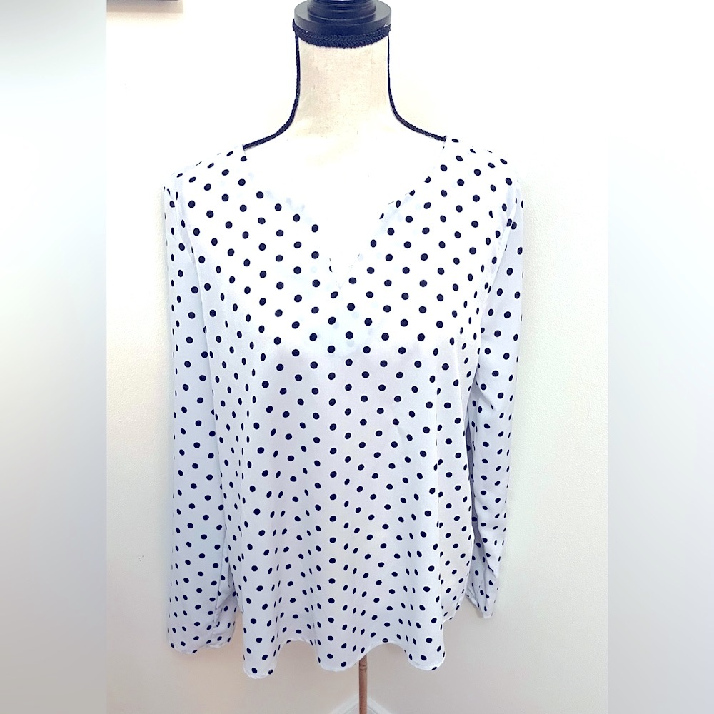 ✅🌹Long Sleeves Blue and White PolKa Dot Blouse.